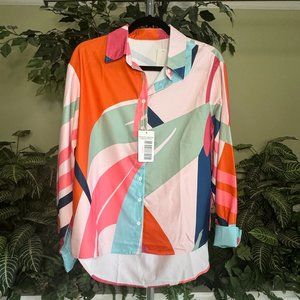 Long Sleeve Collared Button Front Pastel Blouse